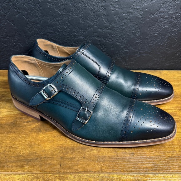 La Milano Lonzo Navy Blue Leather Double Monk Strap Dress Shoes 13EEE A121092K